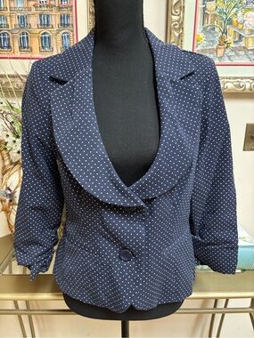 Polka Dot Navy Women's Blazer with Rounded Shawl Collar New With Tags! Size M